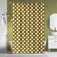 Gold Polka Dots Patterm, Retro Style Dotted Pattern, Classic White Circles Shower Curtain 48  X 72  (small)  by Casemiro