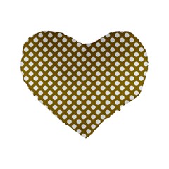 Gold Polka Dots Patterm, Retro Style Dotted Pattern, Classic White Circles Standard 16  Premium Heart Shape Cushions by Casemiro