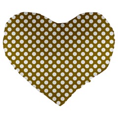 Gold Polka Dots Patterm, Retro Style Dotted Pattern, Classic White Circles Large 19  Premium Heart Shape Cushions by Casemiro