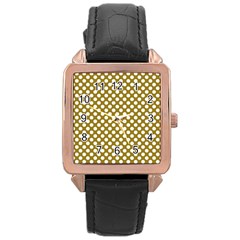 Gold Polka Dots Patterm, Retro Style Dotted Pattern, Classic White Circles Rose Gold Leather Watch  by Casemiro