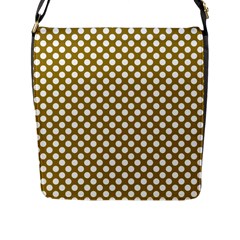 Gold Polka Dots Patterm, Retro Style Dotted Pattern, Classic White Circles Flap Closure Messenger Bag (l) by Casemiro