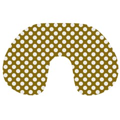 Gold Polka Dots Patterm, Retro Style Dotted Pattern, Classic White Circles Travel Neck Pillow by Casemiro