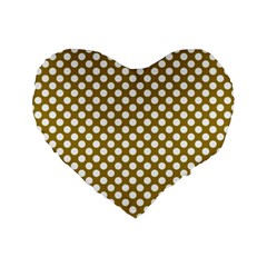 Gold Polka Dots Patterm, Retro Style Dotted Pattern, Classic White Circles Standard 16  Premium Flano Heart Shape Cushions by Casemiro