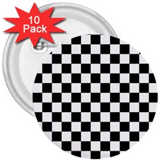 Black And White Chessboard Pattern, Classic, Tiled, Chess Like Theme 3  Buttons (10 Pack) 