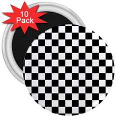 Black And White Chessboard Pattern, Classic, Tiled, Chess Like Theme 3  Magnets (10 Pack)  by Casemiro