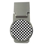 Black and white chessboard pattern, classic, tiled, chess like theme Money Clips (Round)  Front