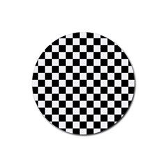 Black And White Chessboard Pattern, Classic, Tiled, Chess Like Theme Rubber Coaster (round)  by Casemiro