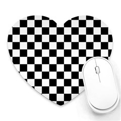 Black And White Chessboard Pattern, Classic, Tiled, Chess Like Theme Heart Mousepads by Casemiro