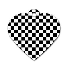 Black And White Chessboard Pattern, Classic, Tiled, Chess Like Theme Dog Tag Heart (one Side) by Casemiro