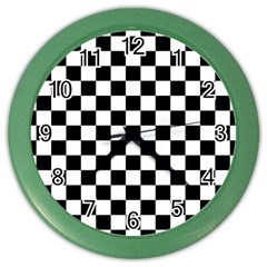 Black And White Chessboard Pattern, Classic, Tiled, Chess Like Theme Color Wall Clock by Casemiro