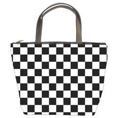 Black And White Chessboard Pattern, Classic, Tiled, Chess Like Theme Bucket Bag by Casemiro