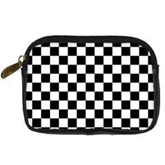 Black And White Chessboard Pattern, Classic, Tiled, Chess Like Theme Digital Camera Leather Case by Casemiro