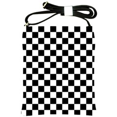 Black And White Chessboard Pattern, Classic, Tiled, Chess Like Theme Shoulder Sling Bag by Casemiro