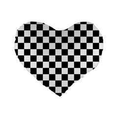 Black And White Chessboard Pattern, Classic, Tiled, Chess Like Theme Standard 16  Premium Heart Shape Cushions by Casemiro