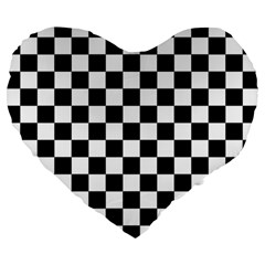 Black And White Chessboard Pattern, Classic, Tiled, Chess Like Theme Large 19  Premium Heart Shape Cushions by Casemiro