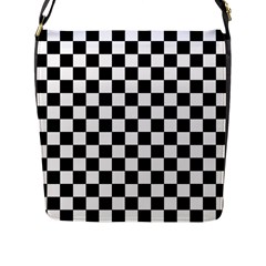 Black And White Chessboard Pattern, Classic, Tiled, Chess Like Theme Flap Closure Messenger Bag (l) by Casemiro