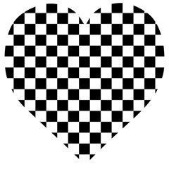 Black And White Chessboard Pattern, Classic, Tiled, Chess Like Theme Wooden Puzzle Heart by Casemiro