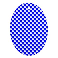 Dark Blue And White Polka Dots Pattern, Retro Pin-up Style Theme, Classic Dotted Theme Ornament (oval) by Casemiro