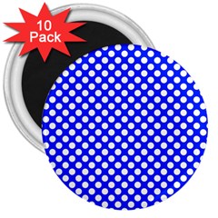 Dark Blue And White Polka Dots Pattern, Retro Pin-up Style Theme, Classic Dotted Theme 3  Magnets (10 Pack)  by Casemiro