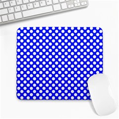 Dark Blue And White Polka Dots Pattern, Retro Pin-up Style Theme, Classic Dotted Theme Large Mousepads by Casemiro