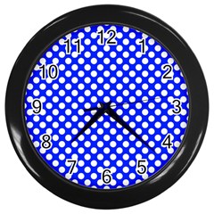 Dark Blue And White Polka Dots Pattern, Retro Pin-up Style Theme, Classic Dotted Theme Wall Clock (black) by Casemiro