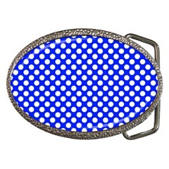 Dark Blue And White Polka Dots Pattern, Retro Pin-up Style Theme, Classic Dotted Theme Belt Buckles by Casemiro