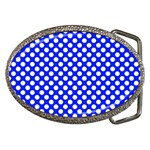 Dark blue and white polka dots pattern, retro pin-up style theme, classic dotted theme Belt Buckles Front