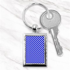 Dark Blue And White Polka Dots Pattern, Retro Pin-up Style Theme, Classic Dotted Theme Key Chain (rectangle) by Casemiro