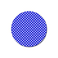 Dark Blue And White Polka Dots Pattern, Retro Pin-up Style Theme, Classic Dotted Theme Rubber Round Coaster (4 Pack)  by Casemiro