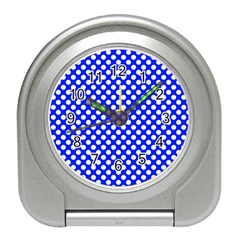 Dark Blue And White Polka Dots Pattern, Retro Pin-up Style Theme, Classic Dotted Theme Travel Alarm Clock by Casemiro