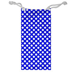 Dark Blue And White Polka Dots Pattern, Retro Pin-up Style Theme, Classic Dotted Theme Jewelry Bag by Casemiro