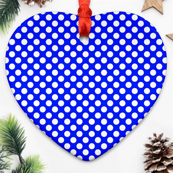 Dark blue and white polka dots pattern, retro pin-up style theme, classic dotted theme Heart Ornament (Two Sides)