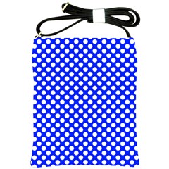 Dark Blue And White Polka Dots Pattern, Retro Pin-up Style Theme, Classic Dotted Theme Shoulder Sling Bag by Casemiro