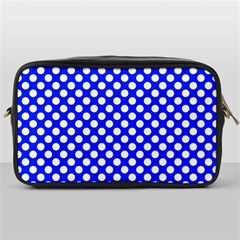 Dark Blue And White Polka Dots Pattern, Retro Pin-up Style Theme, Classic Dotted Theme Toiletries Bag (one Side) by Casemiro