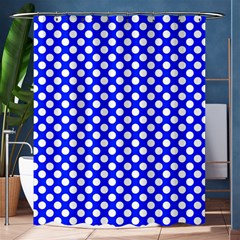 Dark Blue And White Polka Dots Pattern, Retro Pin-up Style Theme, Classic Dotted Theme Shower Curtain 60  X 72  (medium)  by Casemiro