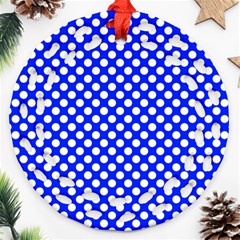 Dark Blue And White Polka Dots Pattern, Retro Pin-up Style Theme, Classic Dotted Theme Ornament (round Filigree) by Casemiro