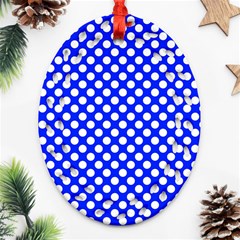 Dark Blue And White Polka Dots Pattern, Retro Pin-up Style Theme, Classic Dotted Theme Ornament (oval Filigree) by Casemiro