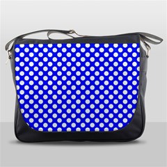 Dark Blue And White Polka Dots Pattern, Retro Pin-up Style Theme, Classic Dotted Theme Messenger Bag by Casemiro