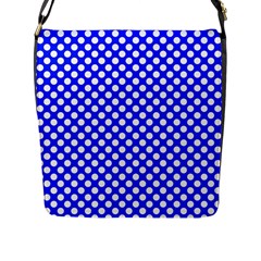 Dark Blue And White Polka Dots Pattern, Retro Pin-up Style Theme, Classic Dotted Theme Flap Closure Messenger Bag (l) by Casemiro