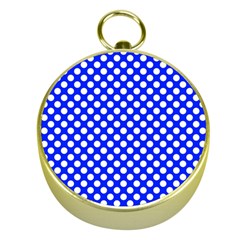 Dark Blue And White Polka Dots Pattern, Retro Pin-up Style Theme, Classic Dotted Theme Gold Compasses by Casemiro