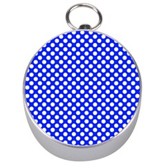 Dark Blue And White Polka Dots Pattern, Retro Pin-up Style Theme, Classic Dotted Theme Silver Compasses by Casemiro