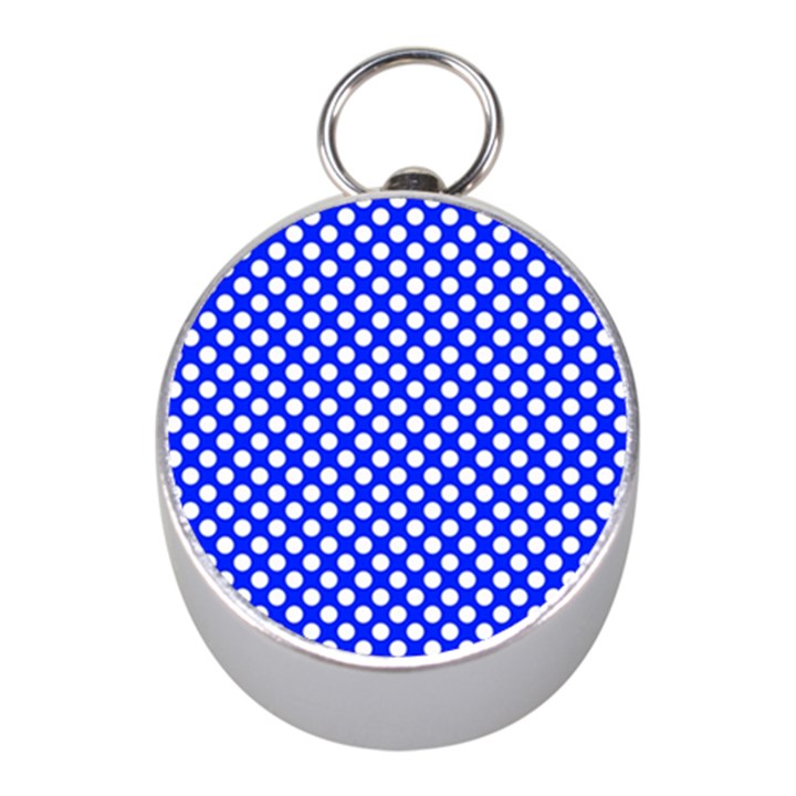 Dark blue and white polka dots pattern, retro pin-up style theme, classic dotted theme Mini Silver Compasses