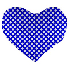 Dark Blue And White Polka Dots Pattern, Retro Pin-up Style Theme, Classic Dotted Theme Large 19  Premium Flano Heart Shape Cushions by Casemiro