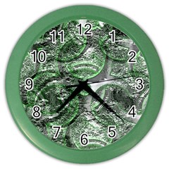 Biohazard Sign Pattern, Silver And Light Green Bio-waste Symbol, Toxic Fallout, Hazard Warning Color Wall Clock by Casemiro