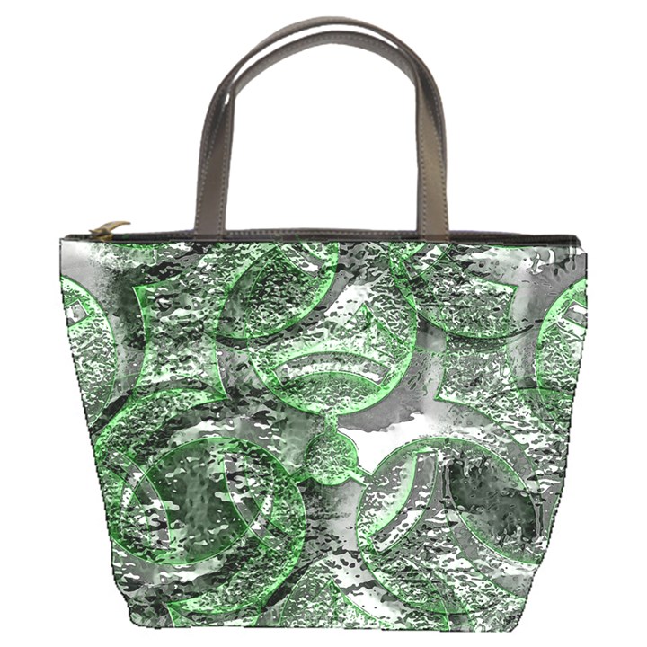 Biohazard sign pattern, silver and light green bio-waste symbol, toxic fallout, hazard warning Bucket Bag