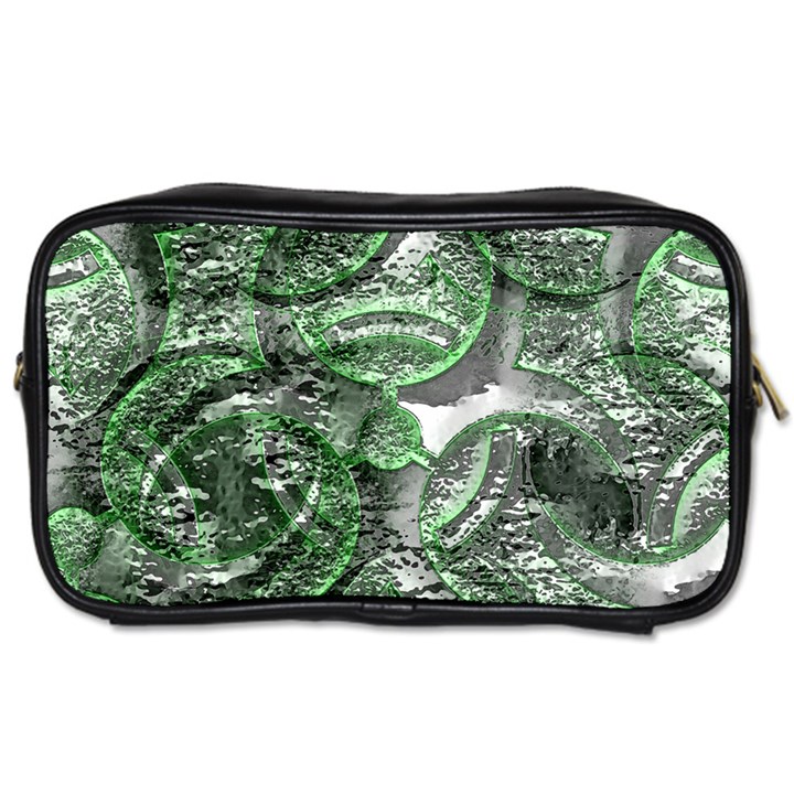 Biohazard sign pattern, silver and light green bio-waste symbol, toxic fallout, hazard warning Toiletries Bag (One Side)