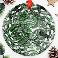 Biohazard Sign Pattern, Silver And Light Green Bio-waste Symbol, Toxic Fallout, Hazard Warning Round Filigree Ornament (two Sides) by Casemiro