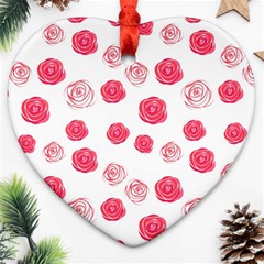 Watercolor Hand Drawn Roses Pattern Ornament (heart)