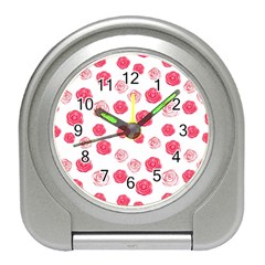 Watercolor Hand Drawn Roses Pattern Travel Alarm Clock