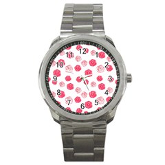 Watercolor Hand Drawn Roses Pattern Sport Metal Watch by TastefulDesigns